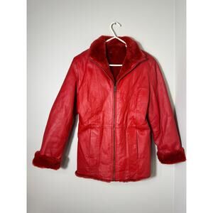 Vintage Y2K Midnight Velvet Red Leather Faux Fur Reversible Jacket Coat Size M